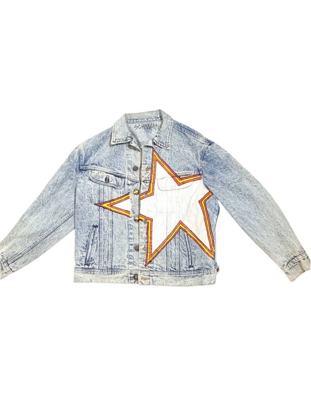 Acid Wash Denim Trucker Jacket Star Custom 1 of 1 Schwan